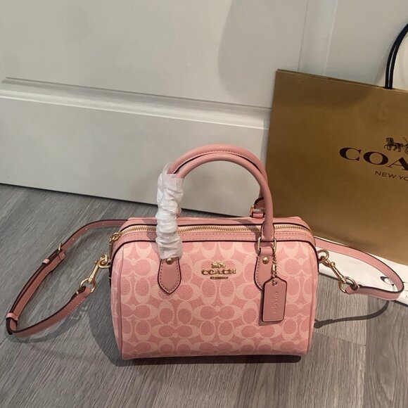 NWT Coach Rowan Satchel Bag In Signature Canvas Powder/Pink - Picture 3 of 9